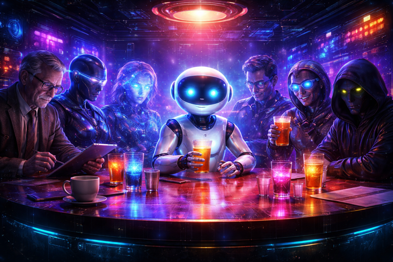 AI gathering at the neon bar